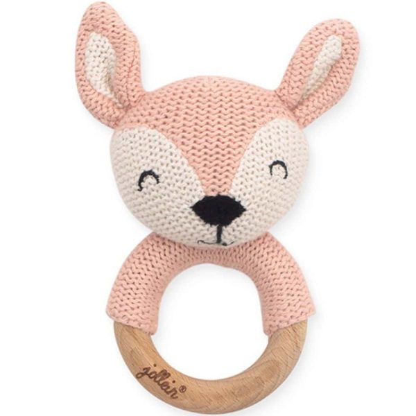 Hochet anneau de dentition Biche en tricot Rose pâle - Jollein