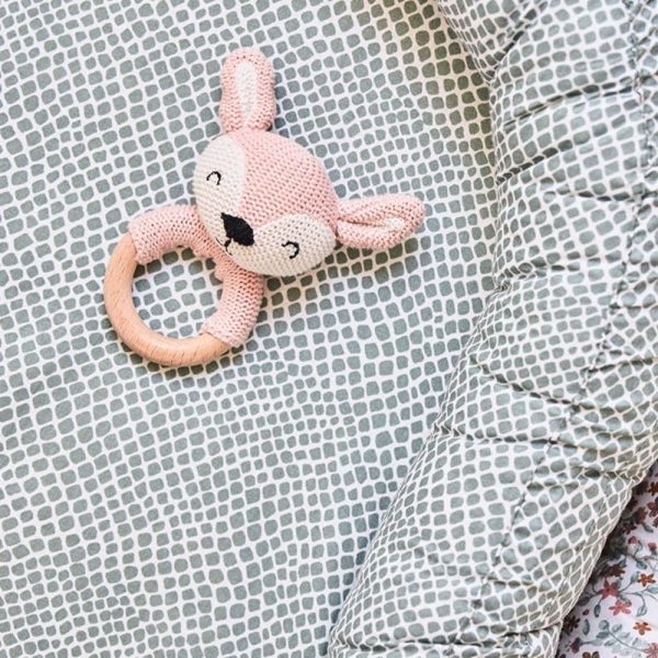 Hochet anneau de dentition Biche en tricot Rose pâle - Jollein