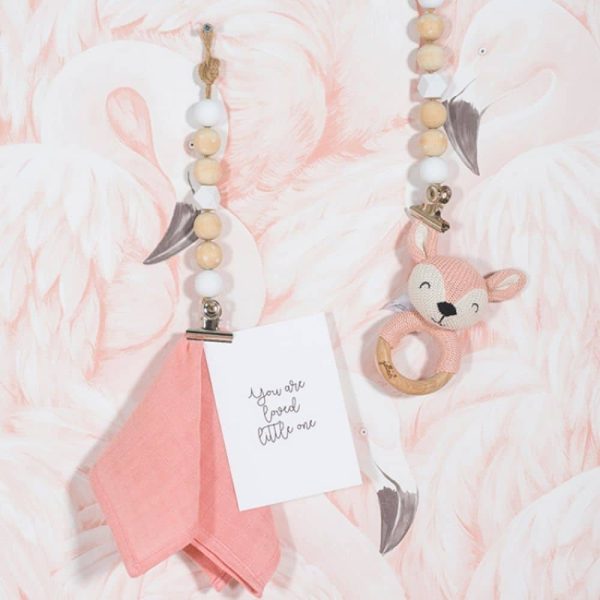 Hochet anneau de dentition Biche en tricot Rose pâle - Jollein