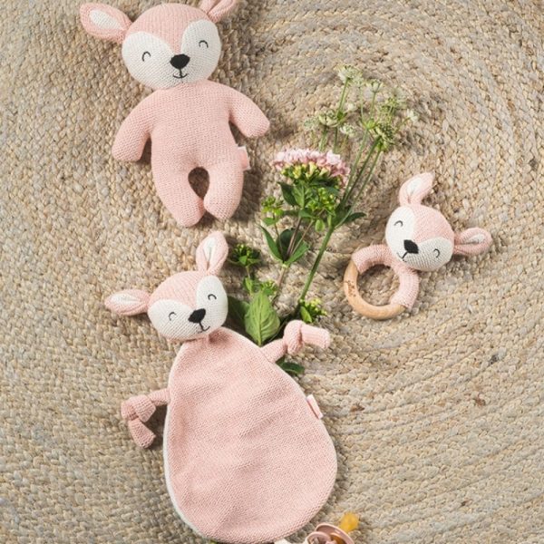 Hochet anneau de dentition Biche en tricot Rose pâle - Jollein