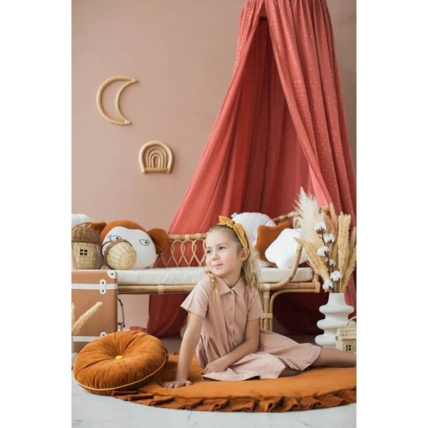 Ciel de lit Mousseline Marsala & Pois Dorés