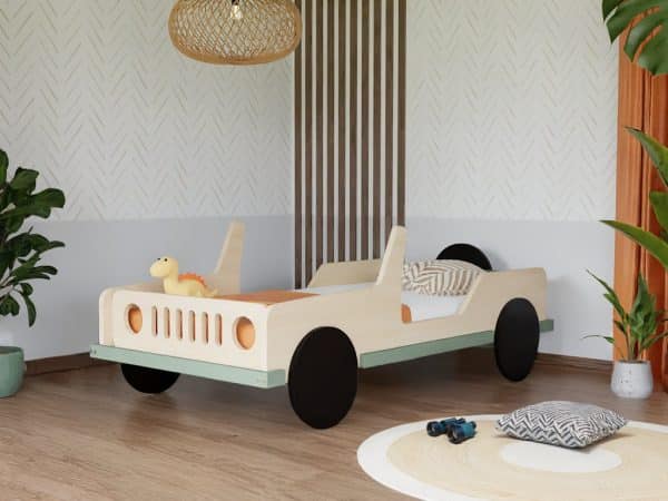 lit enfant voiture jeep safari en bois massif 80x160 cm