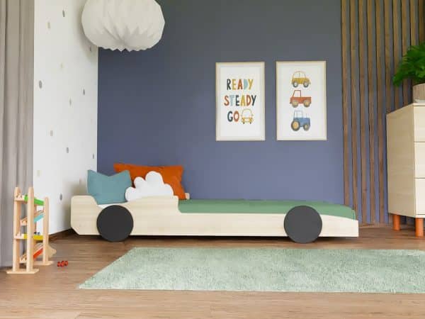 lit voiture enfant formule 1 en bois massif 80x160 cm / 80x180 cm