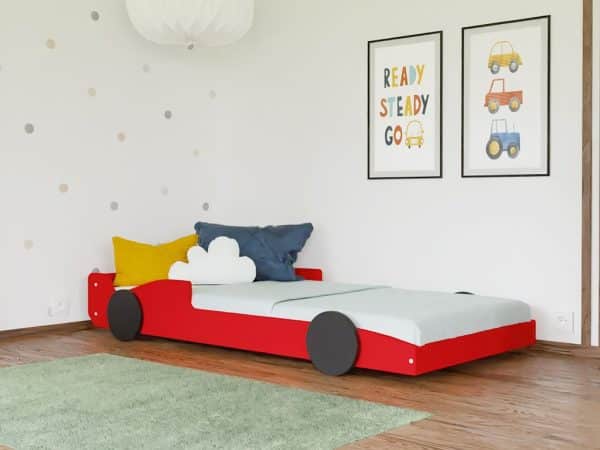 lit voiture enfant formule 1 en bois massif 80x160 cm / 80x180 cm