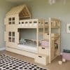 lit superposé enfant cabane avec toit et escalier de rangement – 90x200 cm