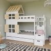 lit superposé enfant cabane avec toit et escalier de rangement – 90x200 cm