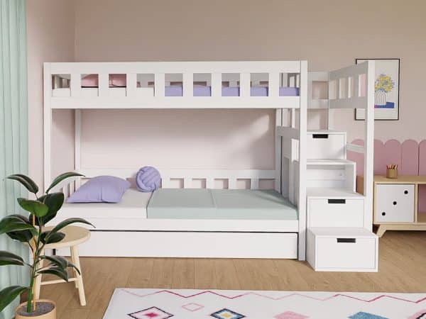lit superposé plotty avec escaliers de rangement 90x200 cm
