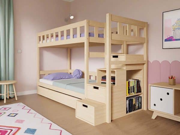 lit superposé plotty avec escaliers de rangement 90x200 cm
