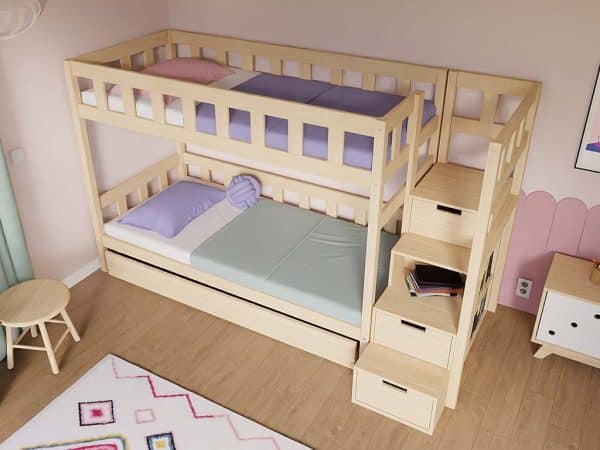 lit superposé plotty avec escaliers de rangement 90x200 cm