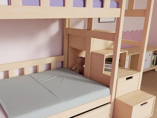 lit superposé plotty avec escaliers de rangement 90x200 cm