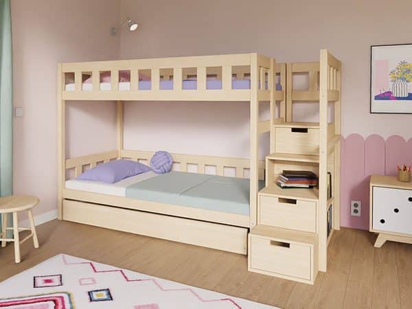 lit superposé plotty avec escaliers de rangement 90x200 cm