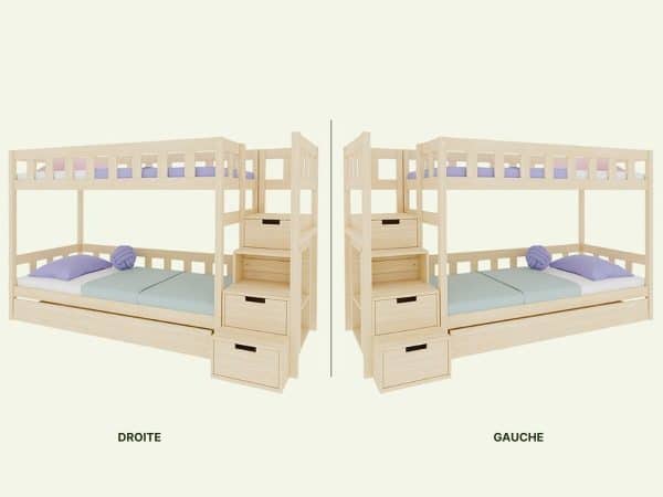 lit superposé plotty avec escaliers de rangement 90x200 cm