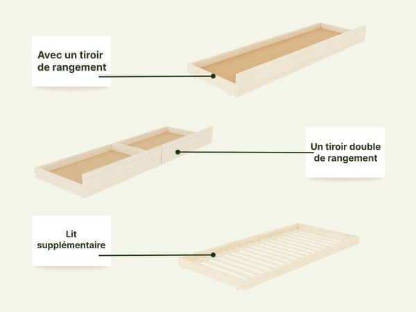 lit superposé enfant cabane avec toit et escalier de rangement – 90x200 cm